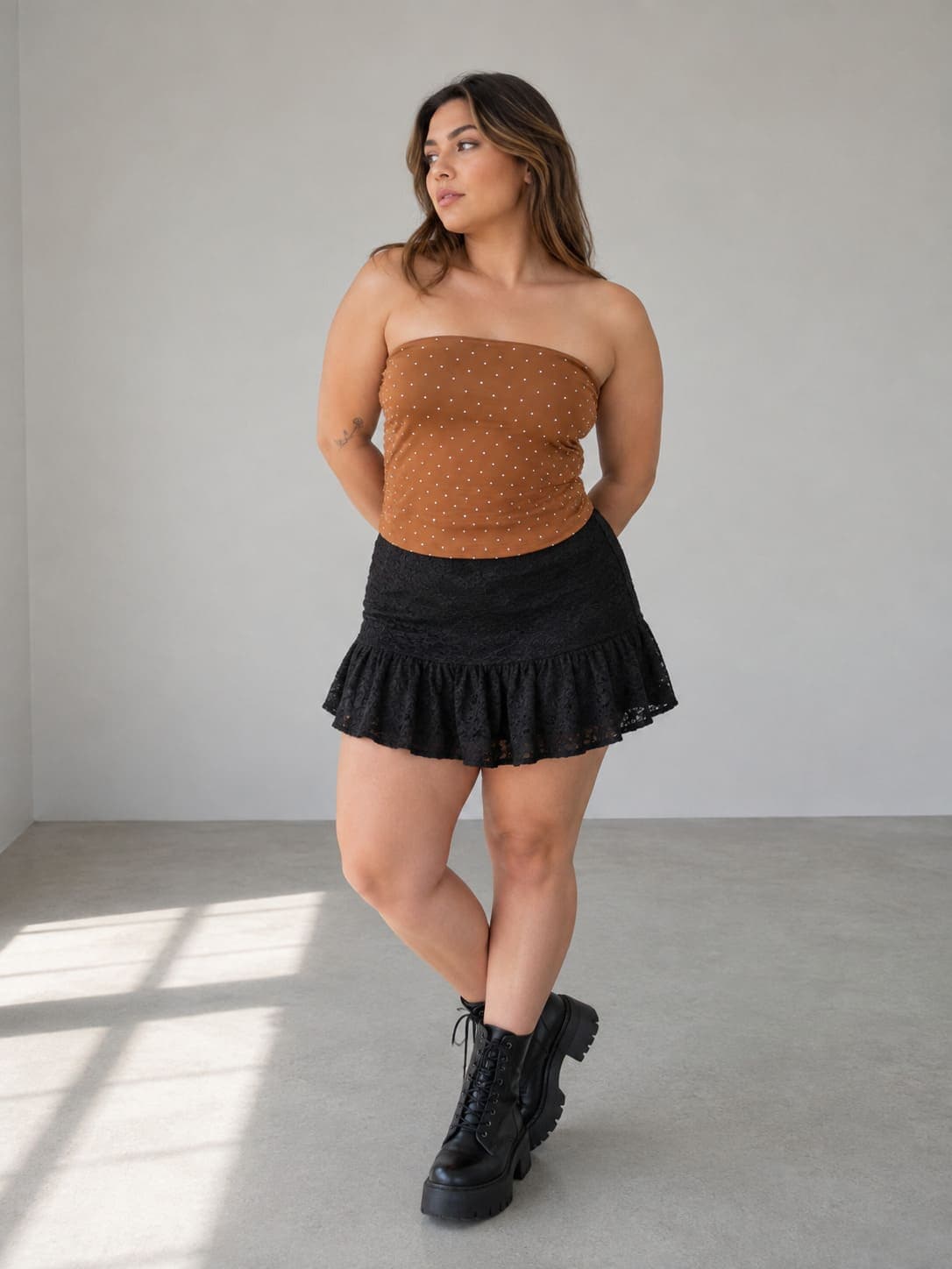 Strapless texturizado cognac